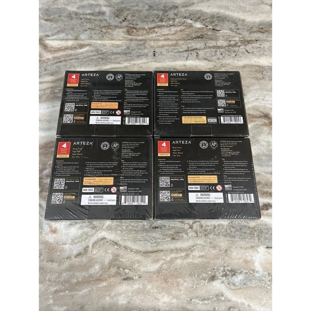 ARTEZA Iridescent Acrylic‎ Paint, Lot of 4 Boxes 4 fl oz Bottles Per Package